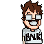 A smiling pixel art man with glasses and a "BALR" t-shirt radiates happiness in this simple, high-contrast portrait. His cheerful expression and bold design create a friendly and engaging image.