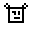 This minimalist pixel art features a white square "face" with simple black geometric shapes representing eyes and a mouth. The stark black and white design creates an enigmatic and slightly unsettling effect.
