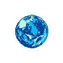 A serene pixel art sphere, reminiscent of a distant planet, glows with cool blue tones against an infinite black void. This minimalist image evokes a sense of wonder and isolation, capturing the quiet beauty of a celestial body.