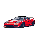 This pixel art showcases a classic red first-generation Honda NSX, rendered in loving detail. The side profile view highlights the car's iconic 80s/90s design against a stark background, evoking a sense of automotive nostalgia.