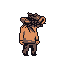 A monstrous, peach-orange humanoid with a tangled, horn-like head stands against a black background, evoking a sense of mystery and the uncanny.