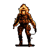 A solitary, armored figure blazes with pixelated flames against the stark black, creating an aura of intense power and mystery. Crowned by fiery light, the humanoid form evokes a being of pure energy, caught between destruction and creation.