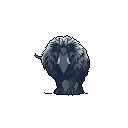 A striking pixel art owl, rendered in cool blues and grays, stares intently forward with a majestic and watchful presence. The fluffy, imposing figure dominates the frame, creating a mood of quiet intensity and mystery.