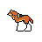This pixel art image showcases a resting dog, possibly a dachshund, rendered in a charming retro style. The simplified design and warm, muted color palette create a peaceful and nostalgic scene.
