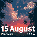 Celebrate with a dazzling pixel art fireworks display lighting up a tropical night sky! Silhouetted palm trees frame the vibrant bursts of color, commemorating "15 August" with a festive and warm ambiance.
