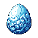 A textured, egg-like object rendered in cool blue and white tones floats in a void, evoking a sense of mystery and anticipation. Its rough surface and monochromatic palette hint at a cold, unknown origin.