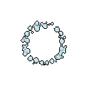 A burst of icy-blue and white pixel fragments forms a dynamic circular aura, evoking magic or a splash of energy. The abstract design, set against a stark black background, suggests expansion or rotation. The cool color palette and sharp edges create a shimmering, ethereal effect.