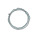 A luminous, imperfect pixel art circle shimmers against a stark black void, its delicate blue-grey outline evoking a sense of minimalist elegance and quiet contemplation. The abstract form, rendered with subtle variations in brightness and texture, suggests an ethereal and dynamic quality.