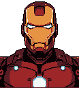 This pixel art portrait captures the iconic power of Iron Man, showcasing his signature red and gold armor with glowing blue accents. The retro style emphasizes his technological sophistication and ready-for-action energy. It's a bold and immediately recognizable depiction of the armored Avenger.