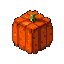 A vibrant, blocky pumpkin rendered in a retro pixel art style evokes a nostalgic autumn feeling. The cubic design and warm orange hues give this simple subject a whimsical, toy-like quality, making it pop against the black background.