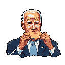 This pixel art shows Joe Biden enjoying a sandwich, rendered in a simple, nostalgic style. The focus is on the mundane action, with the iconic figure captured mid-bite in classic pixelated detail.