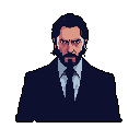 This pixel art portrait depicts a serious and intense man in a suit, rendered in a classic, low-resolution style. His furrowed brow and firm expression suggest determination or perhaps a grim resolve, hinting at a character with significant power or a weighty role.