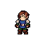 A pixelated young hero stands ready for adventure, clad in classic RPG attire of blue tunic, green pants, and brown boots. This 16-bit style character evokes a nostalgic feel, reminiscent of old-school role-playing games.