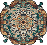 This pixel art features an intricate, mandala-like design radiating from a central point. Its earthy color palette and symmetrical patterns evoke a meditative, almost ancient feel.