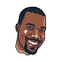 This pixel art portrait captures a man of African descent in unrestrained laughter, his joyous expression radiating warmth and energy. The detailed use of contrasting browns and highlights against a black background emphasizes the pure, uninhibited emotion.