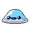 This charming pixel art features a cute, blue slime with wide, expressive eyes. Its simple design and soft colors evoke a friendly and nostalgic vibe.