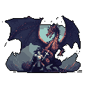 A brave knight faces a colossal dragon in this retro pixel art scene, sword raised against the beast's fiery roar, evoking a classic fantasy battle.