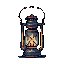 A solitary, antique oil lantern casts a warm, pixelated glow against the darkness, its metallic body housing a vibrant flame. The image evokes a feeling of quiet solitude and nostalgic charm.