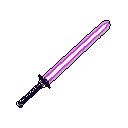 This pixel art showcases a powerful energy sword with a vibrant pinkish-purple glow and dark hilt, reminiscent of a futuristic weapon. The minimalist design and high contrast create a striking image that evokes advanced technology and retro gaming vibes.