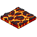 This pixel art tile depicts a fiery, isometric volcanic landscape with molten cracks. The intense colors and stark contrasts evoke a sense of raw elemental power and danger. It's a standalone environmental piece, perfect for representing an infernal or volcanic setting.