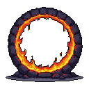A fiery portal of rough-hewn stone blazes against the darkness, hinting at a gateway to a realm of intense energy and untold possibilities. The swirling flames within the stone frame create a sense of mystery and potential danger.