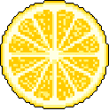 A vibrant pixel art slice of lemon bursts with freshness, its juicy segments rendered in bright yellows against a stark black background. This simple, nostalgic image captures the essence of tartness in a single, striking cross-section.