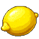This pixel art showcases a vibrant, ripe lemon, rendered in detailed shades of yellow to highlight its form. The simple, focused depiction creates a striking image of the fruit against a stark black background.