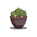 A charming pixel art image showcases a potted shrub or succulent dotted with delicate, light-colored details. The simple design and earthy tones give it a peaceful, nostalgic feel, reminiscent of a classic video game item.