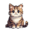 This pixel art features an adorable tabby cat sitting patiently with a slightly melancholic expression. Its warm, earthy tones and simple design evoke a sense of nostalgia and timeless charm.
