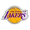 This pixel art showcases the Los Angeles Lakers logo, featuring a gold basketball backdrop and the team's name in vibrant purple and gold. The iconic design captures the energy and spirit of the Lakers franchise.