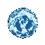 This pixel art presents a stylized Earth as seen from space, rendered in a limited blue and white palette. The retro-futuristic globe evokes a sense of wonder and fragility, set against a deep blue cosmic backdrop.
