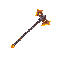 This pixel art showcases a powerful warhammer, its fiery orange and yellow accents hinting at immense heat and destructive potential. The weapon's detailed design and warm color palette evoke a sense of fantasy and raw strength.