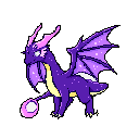A whimsical pixel art dragon, rendered in vibrant purples and yellows, holds a glowing pink orb, its star-speckled wings adding to the magical feel.
