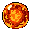 A vibrant pixel art sphere, reminiscent of a miniature sun or fiery gemstone, glows with intense energy in shades of red, orange, and yellow. Its swirling texture and stark black backdrop create a captivating image of concentrated power and elemental awe.