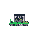 A pixelated stone block displays the word "MAKE," partially obscured by vibrant green slime. The gooey substance adds a quirky and slightly unsettling touch to the retro, 8-bit style image.