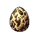 This pixel art image features a single, intricately patterned egg with a camouflage-like, giraffe-inspired design. The earthy tones and detailed texture create a sense of mystery and natural wonder.