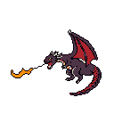 A pixelated dragon dominates the scene, breathing a vibrant stream of fire in a display of raw power. The purplish-gray creature, wings extended, embodies a classic fantasy aesthetic with a retro video game vibe.
