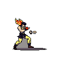 A pixel art warrior lunges forward, unleashing a fiery punch in this action-packed scene. The figure's dynamic pose and vibrant fire effect create a sense of intense energy and combat.