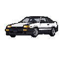 This pixel art showcases a retro-style, two-door sports car in grayscale, accented with vibrant yellow-orange indicator lights. The detailed pixelation and classic design evoke a sense of nostalgia.