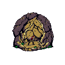 A lone, reddish-haired character stands at the mouth of a jagged cave. The pixel art evokes a sense of mystery and adventure as the figure prepares to enter the dark unknown.