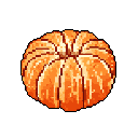 This pixel art image showcases a vibrant, peeled tangerine or orange, its juicy segments rendered in warm shades of orange. The simple, centered composition and bold colors evoke a feeling of freshness and natural simplicity.