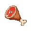 This pixel art image showcases a delicious, roasted meat leg with a visible bone, rendered in warm, earthy tones. The slightly angled, cross-section view highlights the crispy skin and juicy flesh, evoking a sense of hearty sustenance.