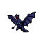 A fearsome, indigo dragon bursts forth from the black void, its sharp fangs and teal underbelly accentuating its powerful, mid-flight snarl. This pixelated beast evokes a sense of mystery and menace with its striking color contrast and dynamic pose.