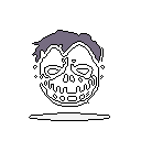 This pixel art depicts a spooky yet cartoonish, undead head with hollow eyes and a grimacing skeletal mouth. Its retro style and simple color palette create an eerie and nostalgic vibe.
