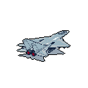 This pixel art image captures a sleek, modern fighter jet in a dynamic, upward-banking pose, emphasizing its speed and power. The muted gray palette and subtle red engine highlights create a cool, metallic feel.