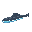 A pixel art shark swims through the void, its sleek blue-gray body rendered in simple, cool-toned detail. The image focuses solely on the shark's form, creating a minimalist and neutral portrayal.
