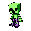 This pixel art showcases a blocky, green Creeper-like zombie figure with a menacingly neutral expression. The vibrant, contrasting colors and stark black background enhance the creature's eerie and isolated presence. It evokes a retro gaming aesthetic with a hint of potential threat.