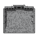 A top-down view depicts an empty, worn stone courtyard or dungeon room, suggesting an ancient and abandoned location. The scene features textured flagstones bordered by thick, detailed stone walls, hinting at a fortified structure awaiting exploration. The monochromatic grey palette enhances the atmosphere of quiet desolation.