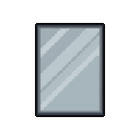 A simple pixel art mirror, rendered in cool greys and framed by darker borders, reflects light with subtle diagonal streaks. The minimalist design focuses on the object itself, creating a neutral and utilitarian image.