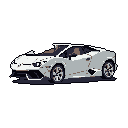 This pixel art showcases a modern, white Lamborghini-esque sports car in striking detail. The sleek design and muted color palette emphasize the vehicle's elegance and sophisticated form.